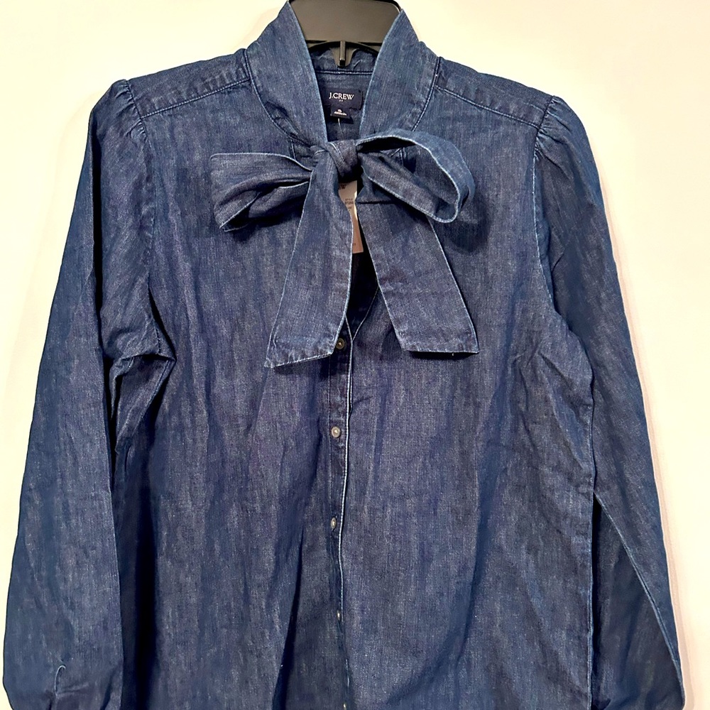 J.Crew Women’s Chambray Bow-Tie Neck Top